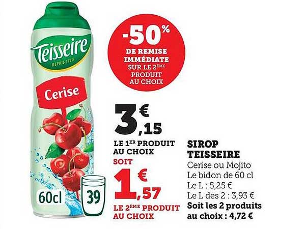 Sirop Teisseire Cerise ou Mojito