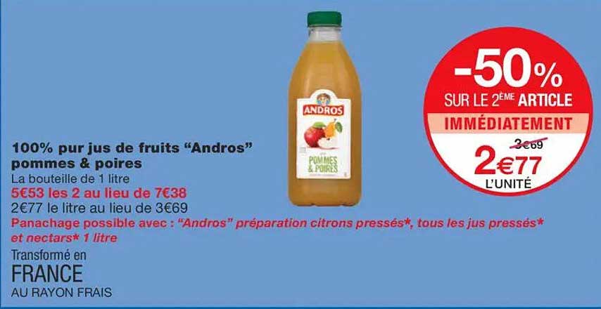 100% pur jus de fruits "Andros" pommes & poires
