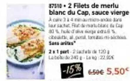 2 Filets de merlu blanc du Cap, sauce vierge
