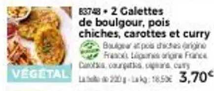 2 Galettes de boulgour, pois chiches, carottes et curry