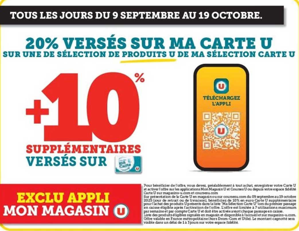 20% Versés sur ma Carte U