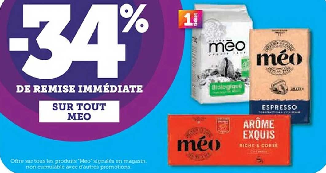 -34% de remise immédiate sur tout Méo