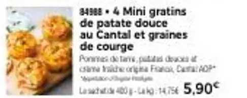 4 Mini gratins de patate douce au Cantal et graines de courge