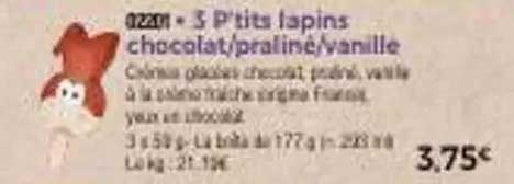 5 P'tits lapins chocolat/praliné/vanille
