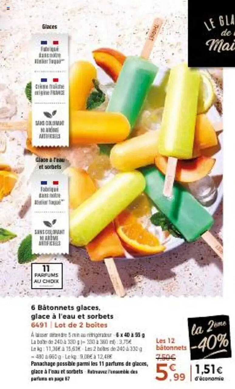 6 Bâtonnets glaces, glace à l'eau et sorbets