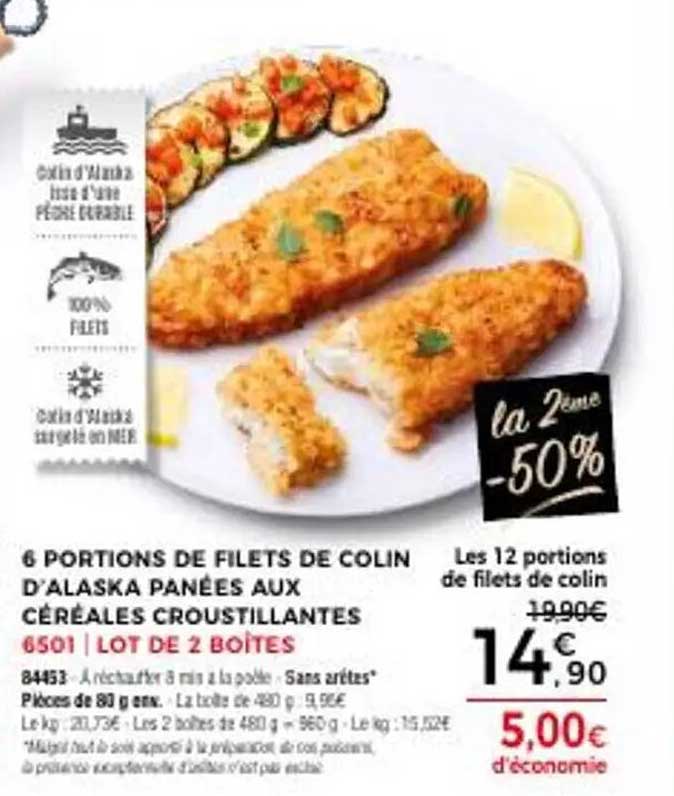 6 PORTIONS DE FILETS DE COLIN D’ALASKA PANÉES AUX CÉRÉALES CROUTILLANTES
