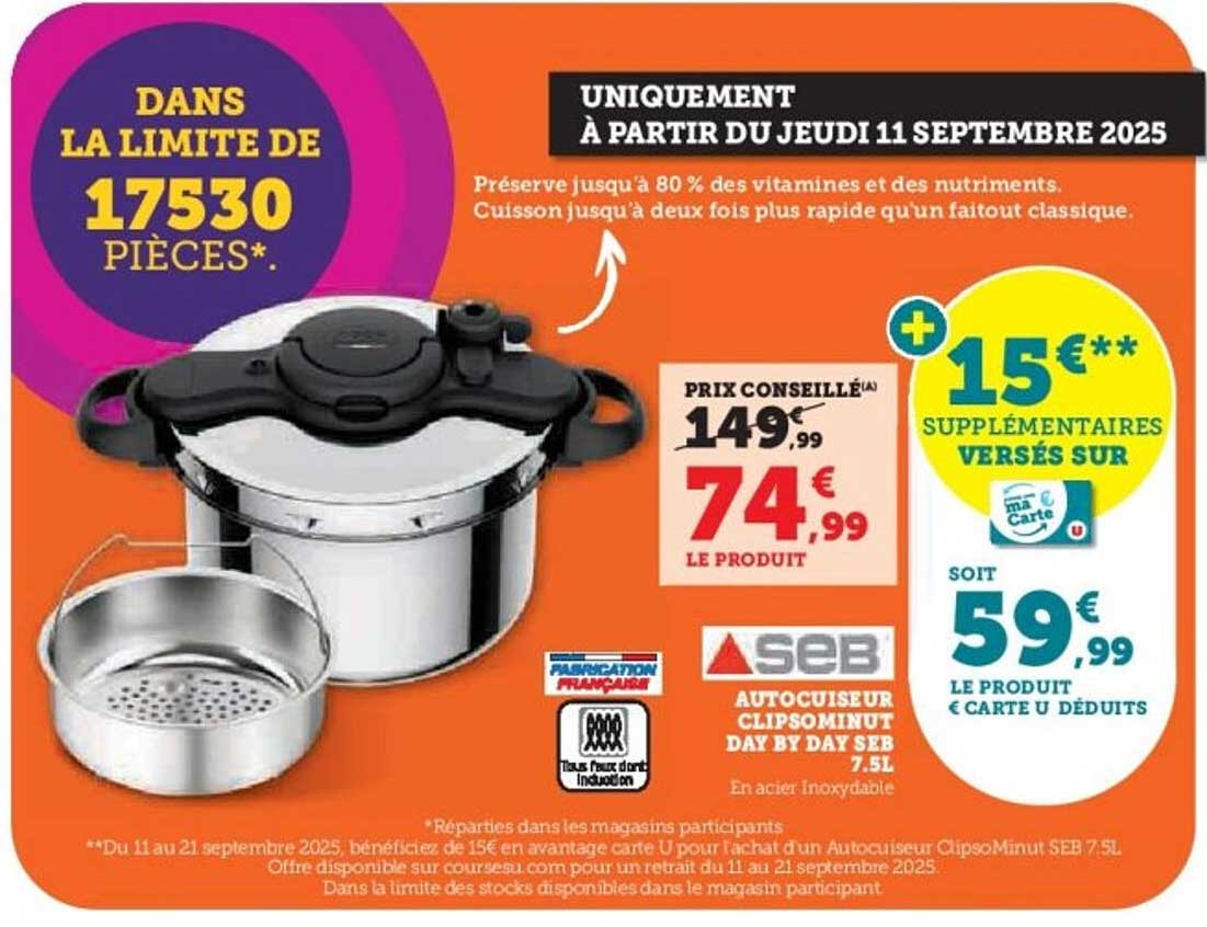 AUTOCUISEUR CLIPSONMINUT DAY BY DAY SEB 7.5L