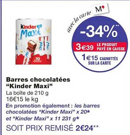 Barres chocolatées “Kinder Maxi”