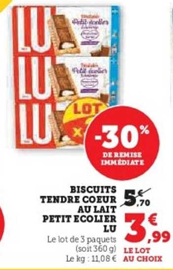 BISCUITS TENDRE COEUR AU LAIT PETIT ÉCOLIER LU