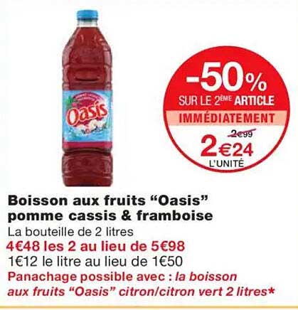 Boisson aux fruits “Oasis” pomme cassis & framboise