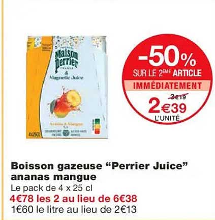 Boisson gazeuse "Perrier Juice" ananas mangue