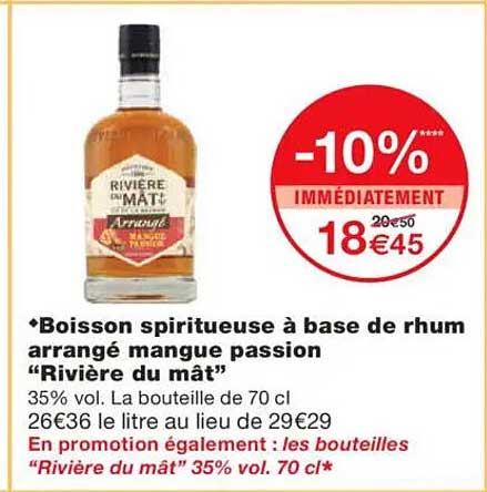 Boisson spiritueuse à base de rhum arrangé mangue passion "Rivière du mât"
