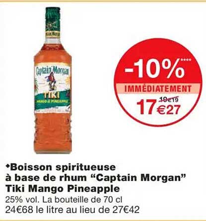 Boisson spiritueuse à base de rhum “Captain Morgan” Tiki Mango Pineapple