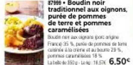 Boudin noir traditionnel aux oignons, purée de pommes de terre et pommes caramelisées