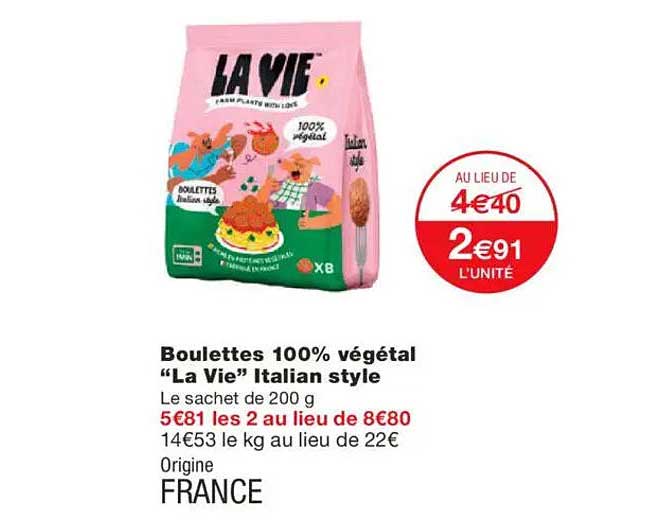 Boulette 100% végétal "La Vie" Italian style