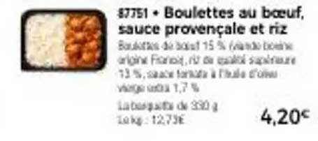 Boulette au bœuf, sauce provençale et riz