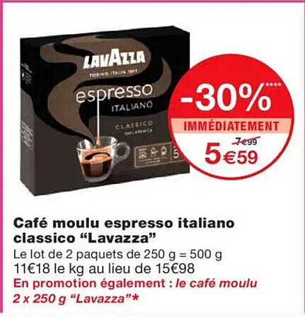 Café moulu espresso italiano classico “Lavazza”