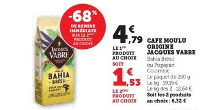 CAFE MOULU ORIGINE JACQUES VABRE
