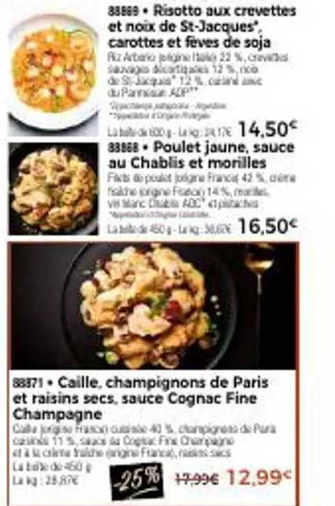 Caille, champignons de Paris et raisins secs, sauce Cognac Fine Champagne