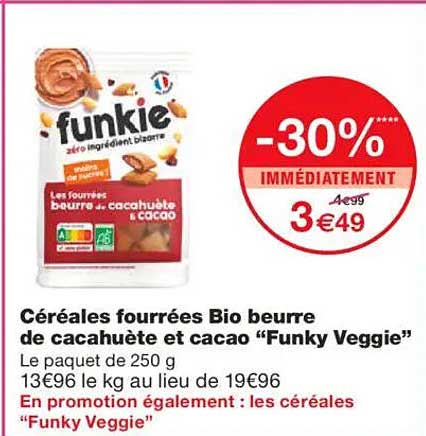 Céréales fourrées Bio beurre de cacahuète et cacao "Funky Veggie"