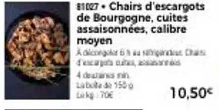 Chairs d'escargots de Bourgogne, cuites assaisonnées, calibre moyen