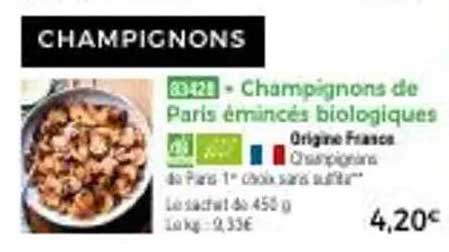 Champignons de Paris émincés biologiques
