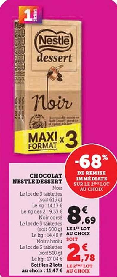 CHOCOLAT NESTLÉ DESSERT Noir