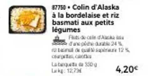 Colin d'Alaska à la bordelaise et riz basmati aux petites légumes