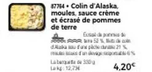 Colin d'Alaska, moules, sauce crème et écrasé de pommes de terre