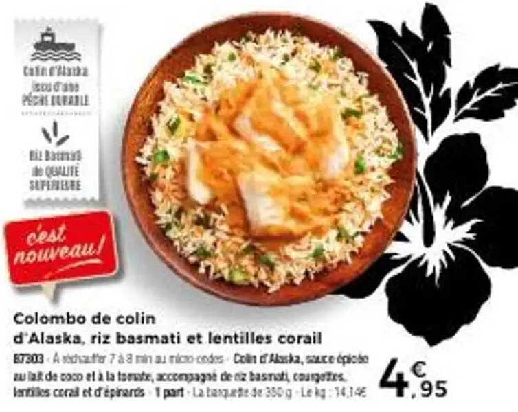 Colombo de colin d'Alaska, riz basmati et lentilles corail
