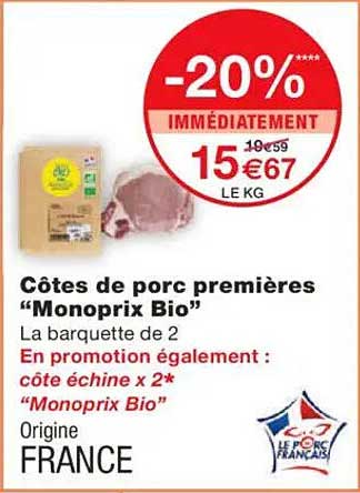 Côtes de porc premières "Monoprix Bio"
