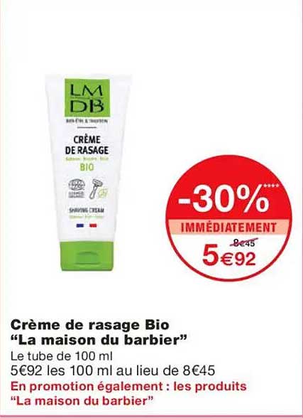 Crème de rasage Bio "La maison du barbier"