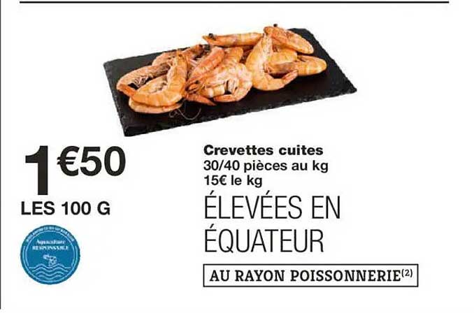 Crevettes cuites 30/40 pièces au kg