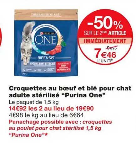 Croquettes au bœuf et blé pour chat adulte stérilisé "Purina One"