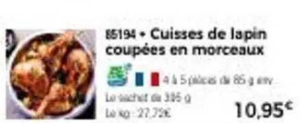 Cuisses de lapin coupées en morceaux
