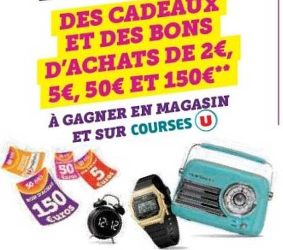 Des cadeaux et des bons d’achats de 2€, 5€, 50€ et 150€