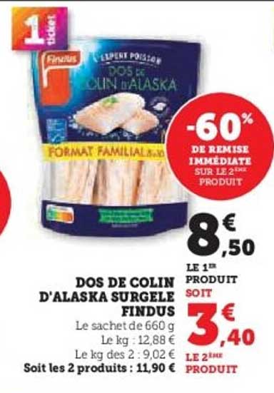 DOS DE COLIN D'ALASKA SURGELE FINDUS
