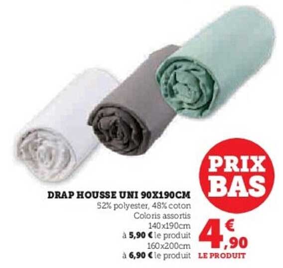 DRAP HOUSSE UNI 90X190CM