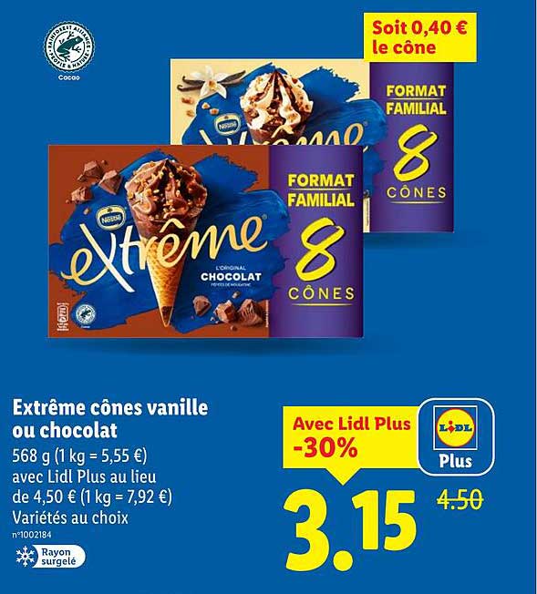 Extrême cônes vanille ou chocolat