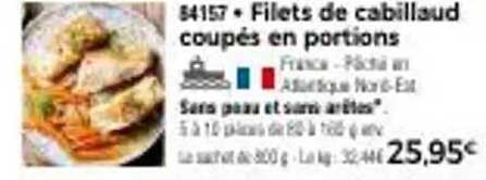 Filets de cabillaud coupés en portions