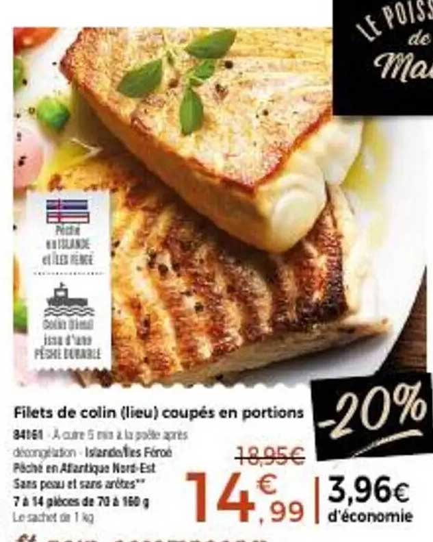 Filets de colin (lieu) coupés en portions