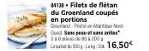 Filets de flétan du Groenland coupés en portions