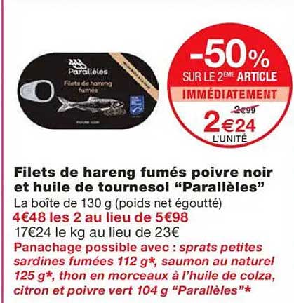 Filets de hareng fumés poivre noir et huile de tournesol « Parallèles »