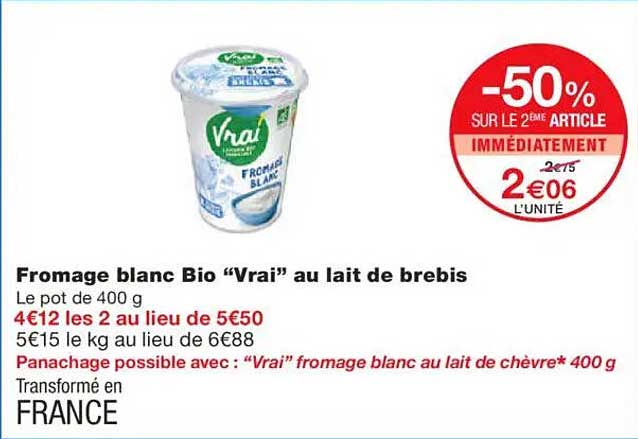 Fromage blanc Bio “Vrai” au lait de brebis