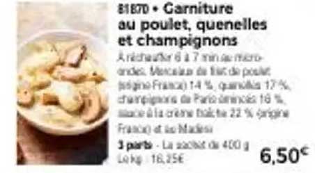 Garniture au poulet, quenelles et champignons