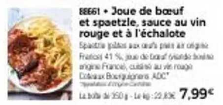 Joue de bœuf et spaetzle, sauce au vin rouge et à l’échalote