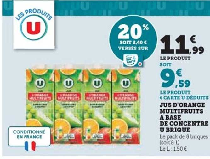 JUS D'ORANGE MULTIFRUITS A BASE DE CONCENTRE U BRIQUE