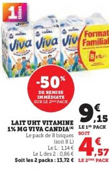 Lait UHT vitamine 1% mg Viva Candia