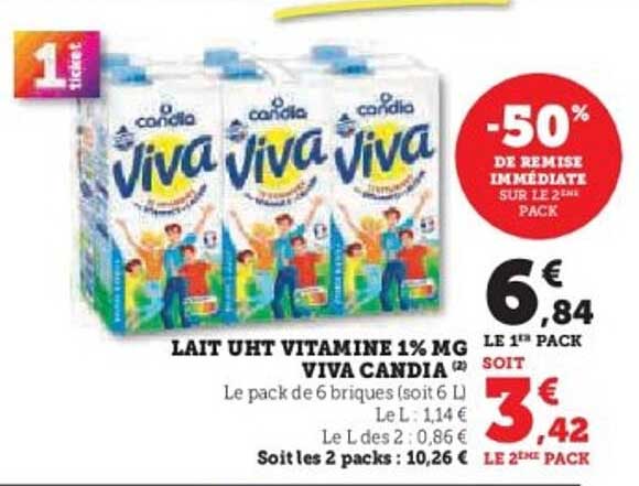LAIT UHT VITAMINE 1% MG VIVA CANDIA