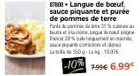 Langue de boeuf, sauce piquante et purée de pommes de terre